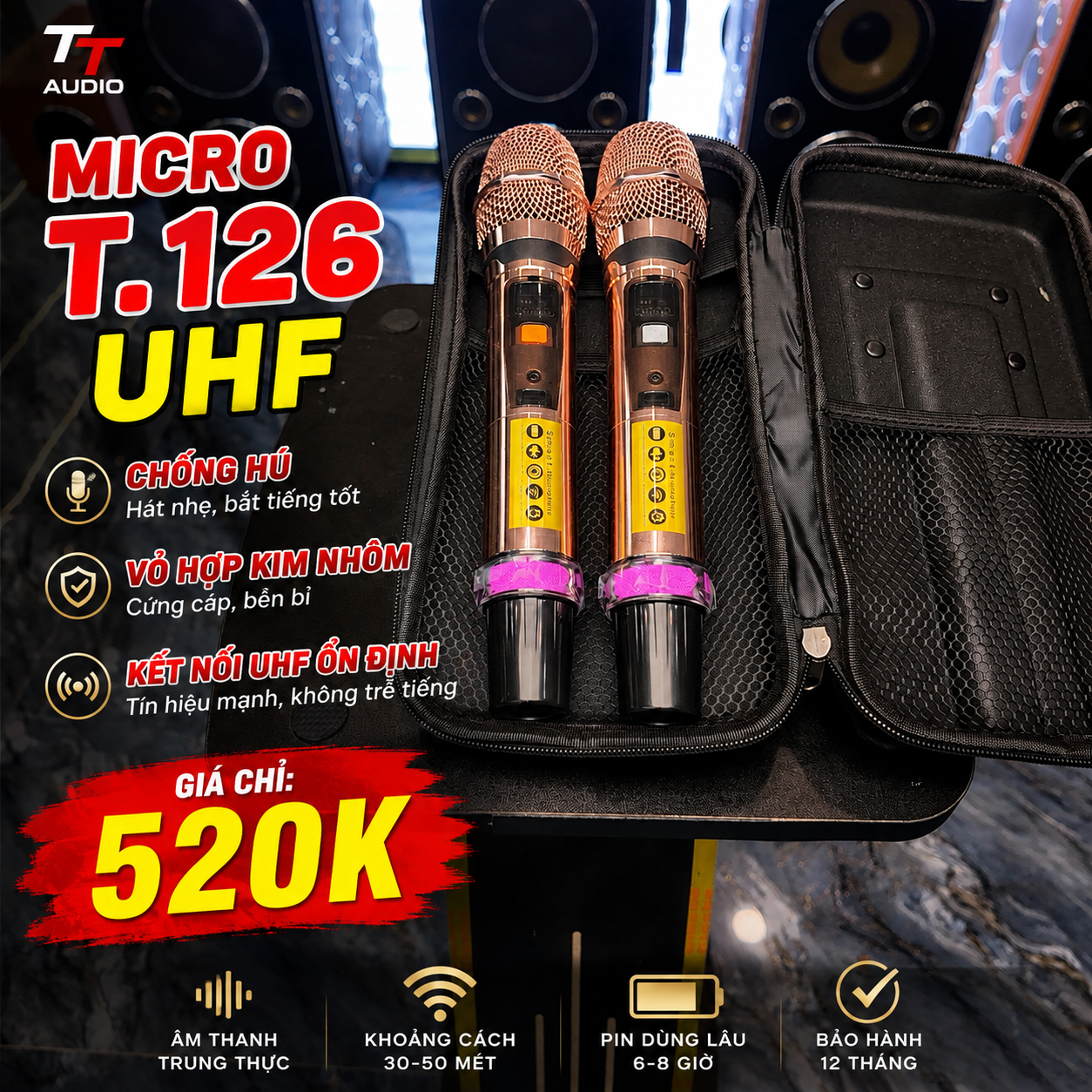 BỘ MICRO KHÔNG DÂY T.126 UHF ( CÓ TẶNG KÈM BAO DA )