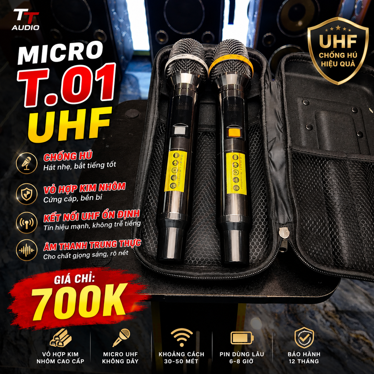 BỘ MICRO KHÔNG DÂY T_01 UHF ( TẶNG KÈM BAO DA )