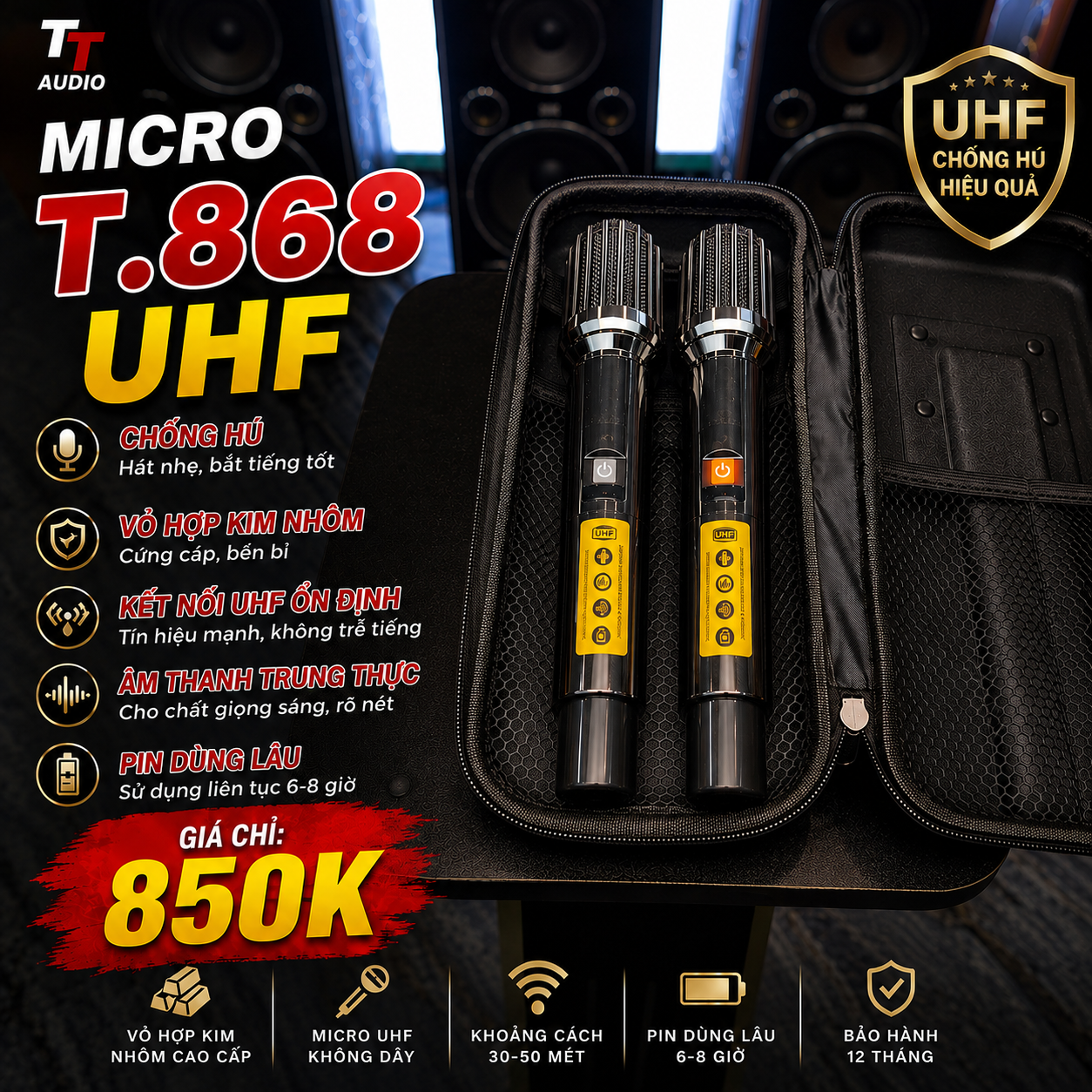 BỘ MICRO KHÔNG DÂY T_868 UHF ( TẶNG KÈM BAO DA )