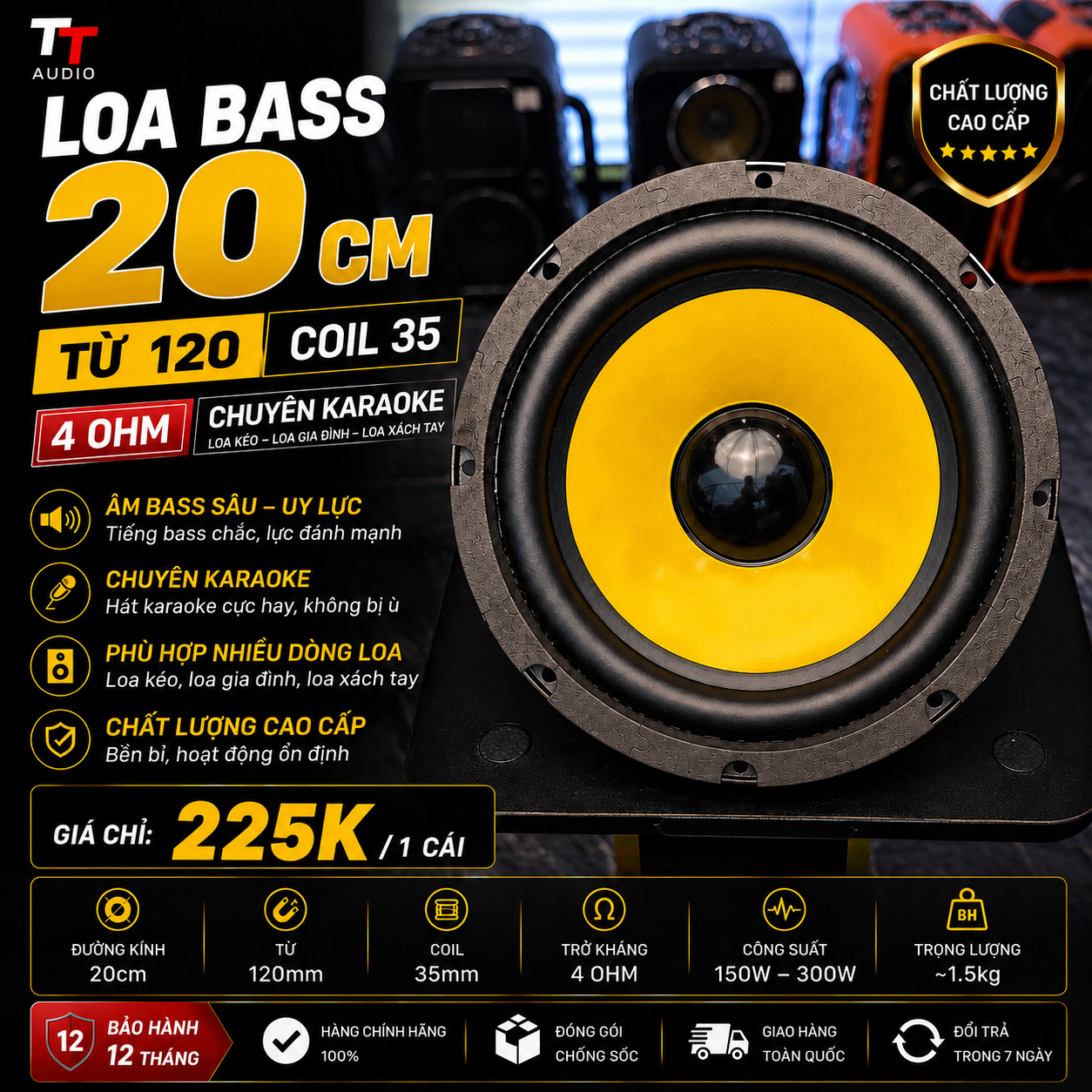 LOA BASS 20CM – TỪ 140 – COIL 35 – 4 OHM