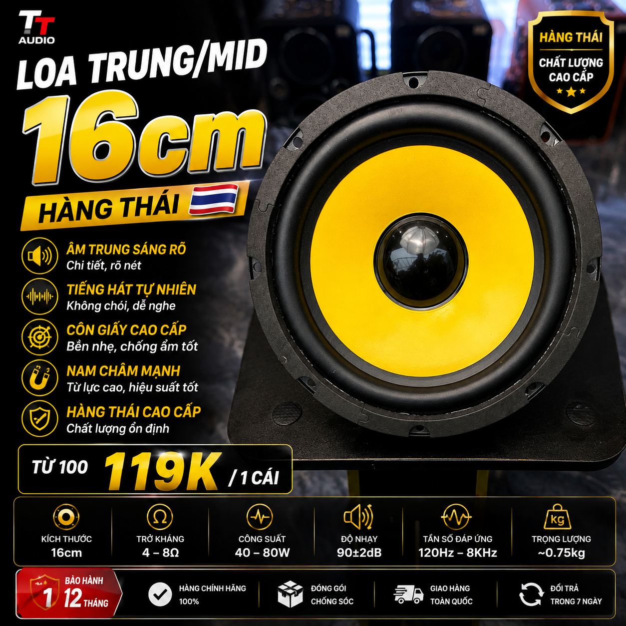 LOA TRUNG THÁI 16CM TỪ 100 COIL 25