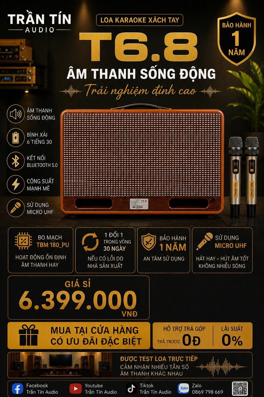 LOA KARAOKE XÁCH TAY T_68 Pro ( Công xuất 200W )